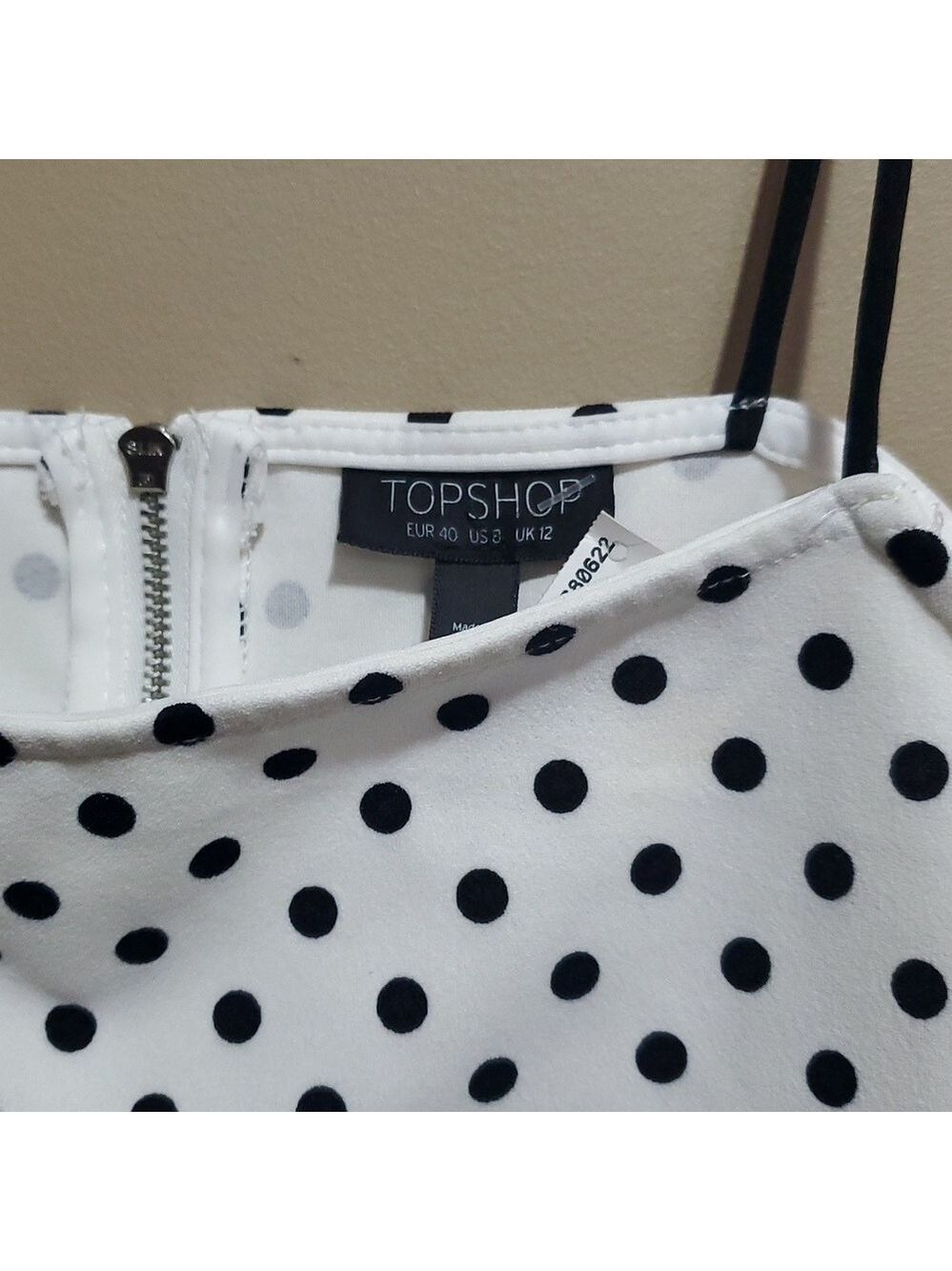 Topshop Black and White Polka Dot Crop Top Size 8 - Picture 2 of 7